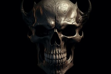 creepy fantasy skull on black background. gothic teeth, devil mask, skull, halloween. 3d illustration. Generative AI