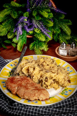 Wall Mural - Minced meat cutlet with boiled sauerkraut.