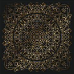 Wall Mural - Square Golden floral Mandala Ornament Pattern design vector illustration on dark background        