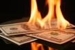 A photo showing a large stack of money engulfed in flames, symbolizing financial loss or destruction.