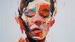 Abstract paint portrait of a person with bright colors and rough strokes of paint