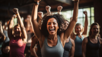 A group of friends participating in a fun and challenging team-building fitness class