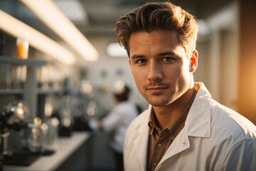 Wall Mural - A young man working in a laboratory.