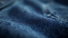 Close-up Texture Of Dark Blue Denim Fabric With Visible Weave Details.