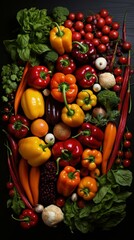 collection of fresh vegetables on a black background. optimized for resolution 16:9 -hd. AI generated