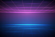 Cyberpunk neon pink and blue grids background. Futuristic wireframe 80s 90s style.