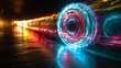 Vibrant Ferris Wheel Light Trails at Night