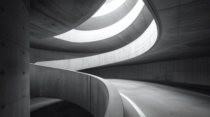 Wall Mural - The dynamic geometry of a spiral parking garage ramp, a unique architectural perspective