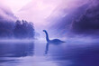 Nessie the Loch Ness Monster in purple foggy mist, Scotland, artist's impression, sea serpent, cryptid
