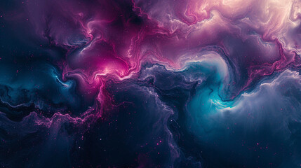 Wall Mural - A cosmic explosion of swirling nebulas in shades of deep plum and cosmic teal, captured artistically on a polished marble surface. 