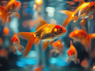 Canvas Print - Goldfish swimming in a glass tank