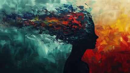 Wall Mural - abstract portrait of a depressed person with blown away mind