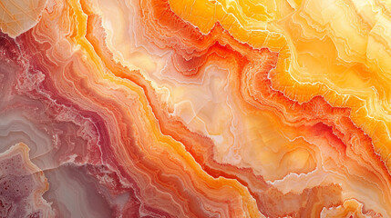 Wall Mural - A marble slab with an abstract painting in shades of orange and yellow, resembling a beautiful sunset. 