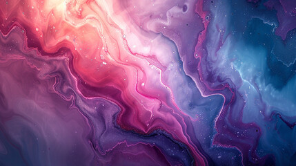 Wall Mural - A marble slab with an abstract painting in shades of pink, purple, and blue, resembling a galaxy. 