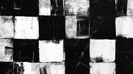 Wall Mural - abstract black and white pattern made of squares, monotype, pattern