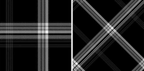 Set black and white check plaid seamless vector pattern.