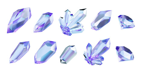 Fototapete - Crystal collection set pack isolated background 3d rendering 