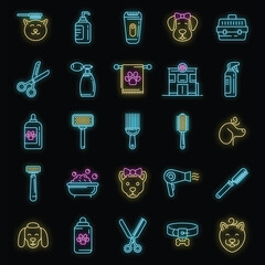 Sticker - Groomer icons set. Outline set of groomer vector icons neon color on black