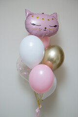 Wall Mural - pink and white helium balloons for girls, cat balloon