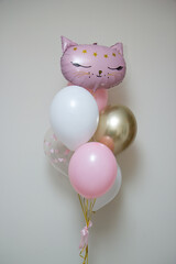 Wall Mural - pink and white helium balloons for girls, cat balloon