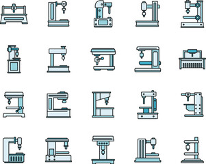 Poster - milling machine device icons set. outline set of milling machine device vector icons thin line color