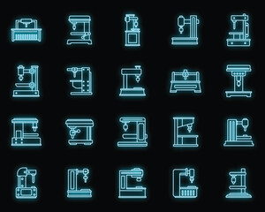 Poster - milling machine device icons set. outline set of milling machine device vector icons neon color on b