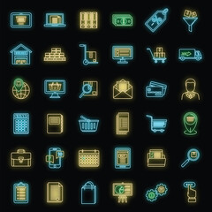 Canvas Print - Purchasing manager sell icons set. Outline set of purchasing manager sell vector icons neon color on black