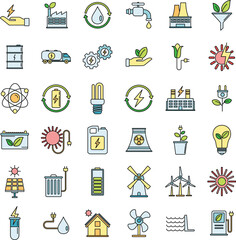 Poster - Bio clean energy icons set. Outline set of Bio clean energy vector icons thin line color flat on white