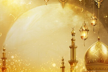 Wall Mural - Eid poster design islamic elements golden color