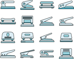 Poster - Hole puncher accessory icons set. Outline set of hole puncher accessory vector icons thin line color flat on white