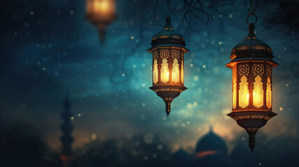 Wall Mural - Ramadan kareem with golden moon and lantern