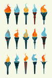 Fototapeta  - Flaming torch icons collection flat vector style.