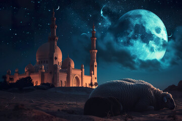 Wall Mural - sheep with mosque background