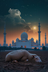 Wall Mural - sheep with mosque background