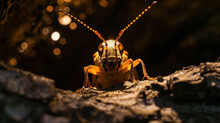  A Close Up Of A Bug On A Rock With A Blurry Image Of The Back End Of It's Head And Back End Of It's Wings.