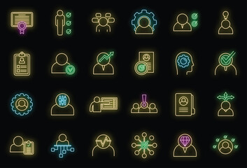 Poster - career personal traits icons set. outline set of career personal traits vector icons neon color on b