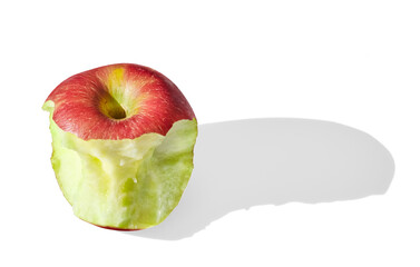 Wall Mural - Bitten red apple on white background