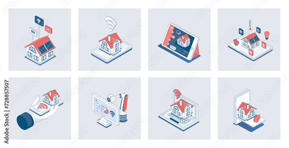 Smart home concept of isometric icons in 3d isometry design for web ...