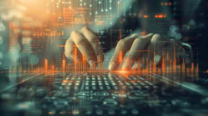 Poster - A businessman analyzing a forex chart on futuristic holographic screen