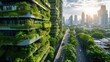 sustainable cityscape with green buildings and urban gardens, illustrating eco-friendly urban planning on Earth Day
