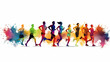 © Simon C - illustration of people running with colorful outfits and splashes \