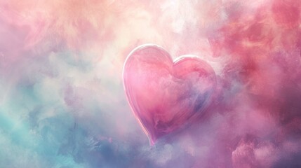 Poster -  a pink and blue heart in the middle of a cloud filled sky with a pink and blue cloud in the middle of the sky and a pink heart in the middle of the middle of the sky.