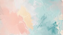  An Abstract Painting With Pastel Colors Of Blue, Pink, Yellow, And Orange On A White Background With A Pink And Yellow Stripe On The Bottom Half Of The Painting.