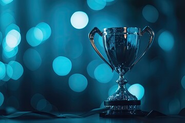 Wall Mural - Blue Tone abstract blurred light background with copy space for Silver Trophy competition in the dark