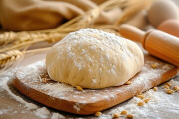 Sticker - Dough and wheat on a board with a rolling pin