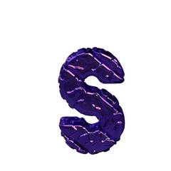 Purple symbol made from rough diagonal blocks. view from above. letter s