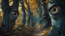 A Forest Where Trees Have Eyes Instead Of Leaves, Each One Blinking And Watching As You Pass By.