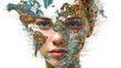 © Christian Müller - world map cartographic abstract double exposure with a woman's face on white background