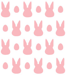 Wall Mural - Vector seamless pattern of flat Easter bunny head silhouette and eggs isolated on white background