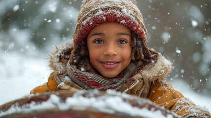 Canvas Print - child playing in snow